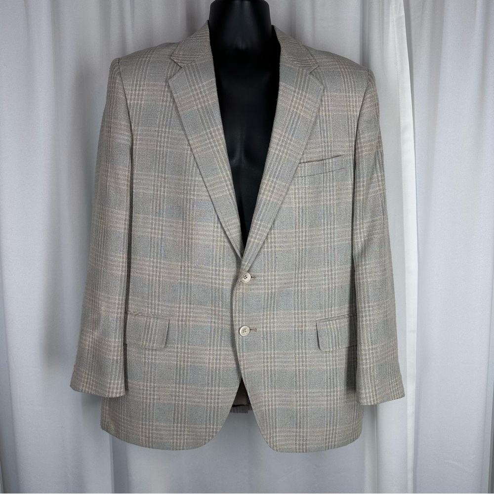 Kuppenheimer Tweed Blazer Sport Coat Jacket 45” Chest Muted Plaid Pockets READ